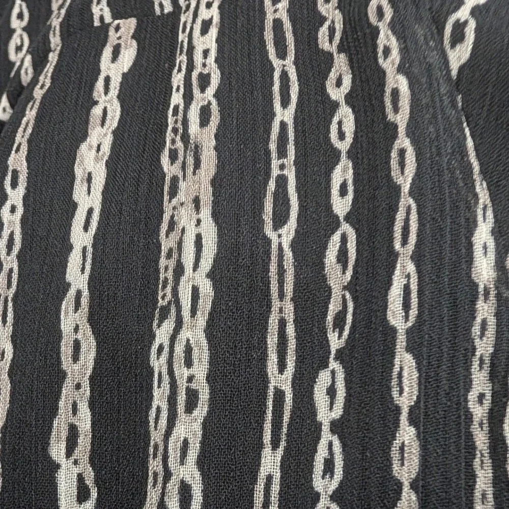 DKNY Womens Faux Wrap‎ Midi Dress Black Gray Chain Link Stripe Size 14 V-Neck